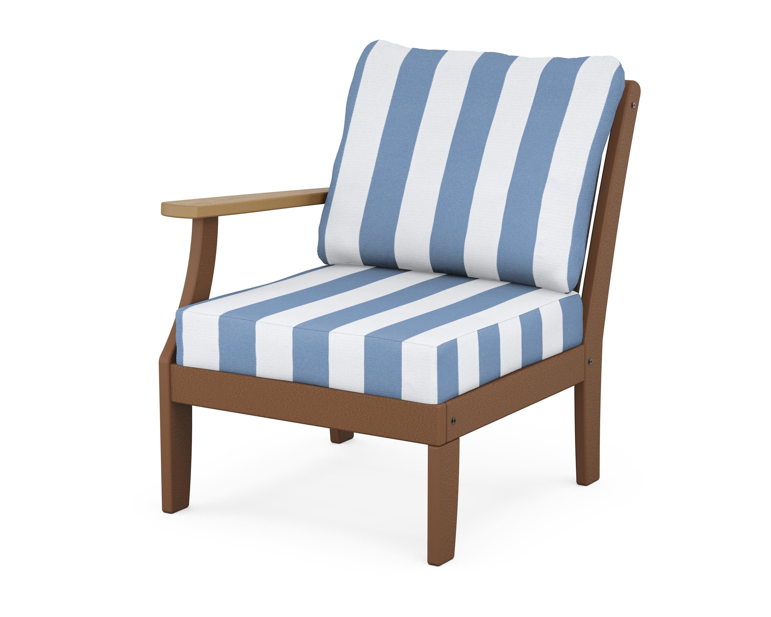 POLYWOOD® Braxton Modular Left Arm Chair in Teak / Natural / Cabana Stripe Sky Blue