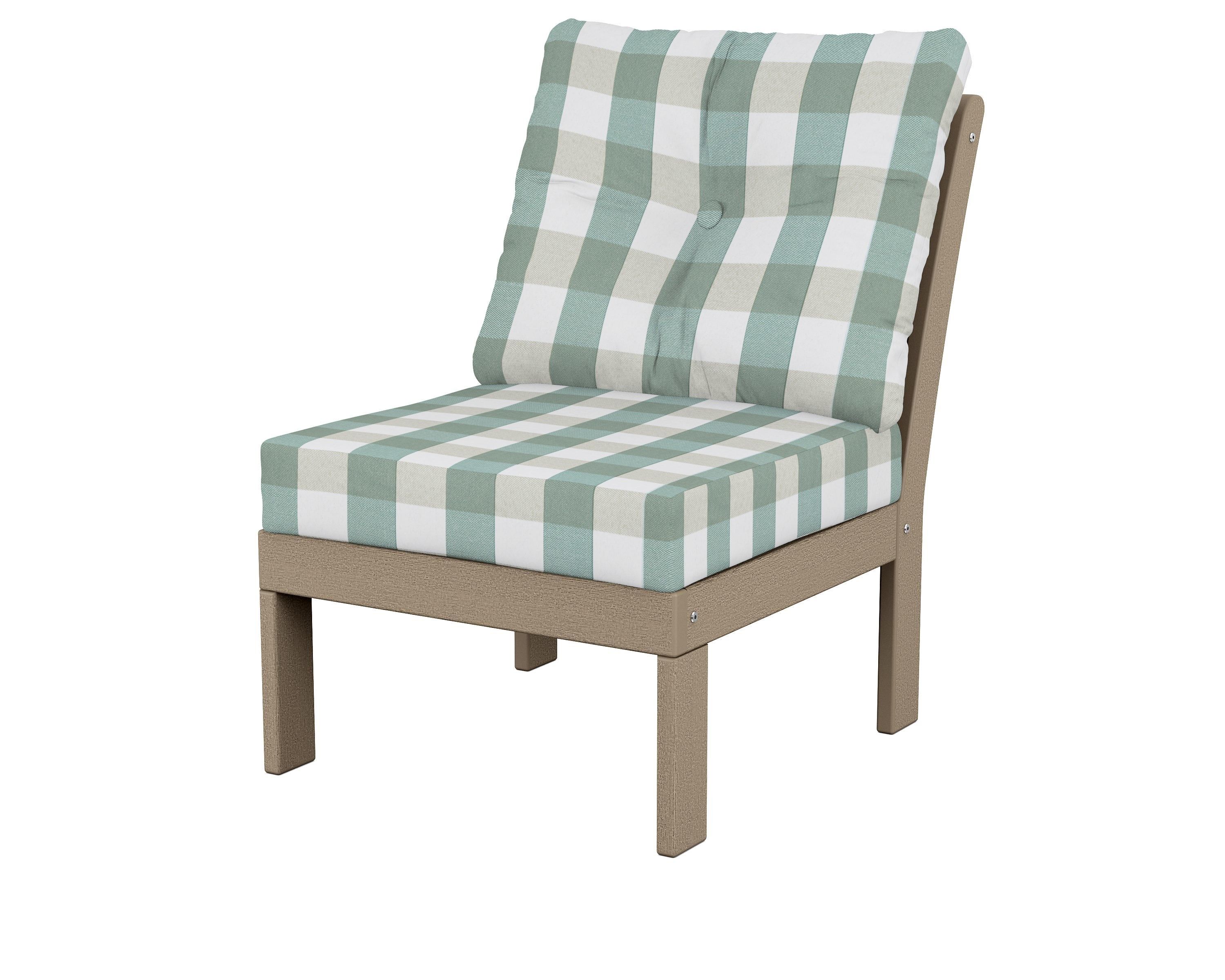 POLYWOOD® Vineyard Modular Armless Chair in Vintage Sahara / Buffalo Plaid Glacier Spa