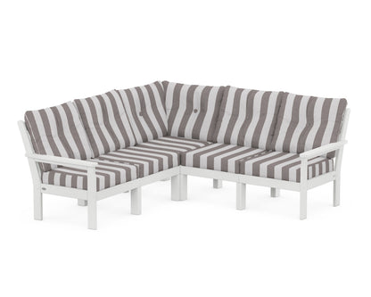 POLYWOOD® Vineyard 5-Piece Sectional in White / Cabana Stripe Grey Mist