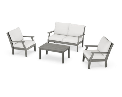 POLYWOOD® Braxton 4-Piece Deep Seating Chair Set in Slate Grey / Natural Linen