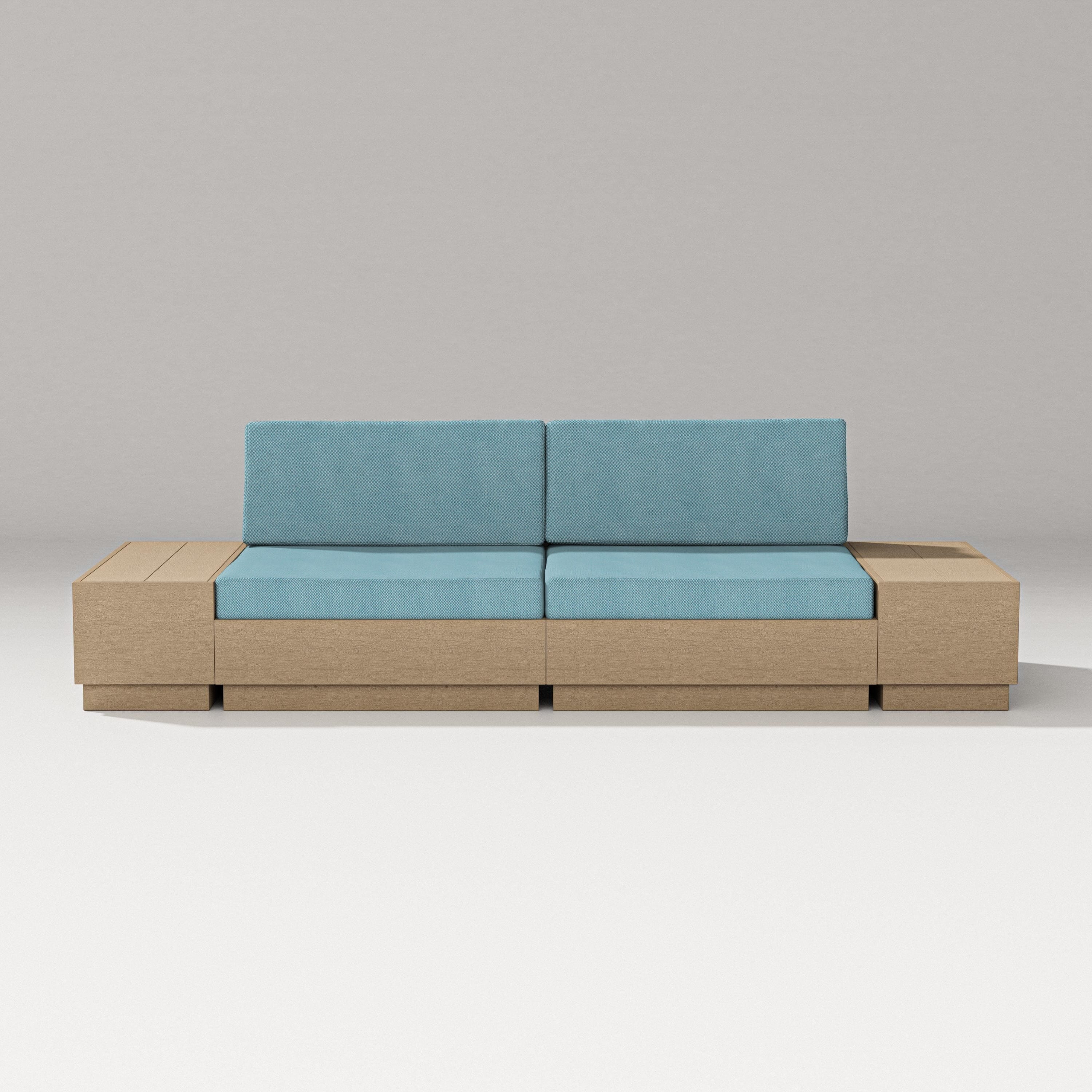 PW Designer Series Elevate 4-Piece Loveseat Sectional in Vintage Sahara / Lattice Sky Blue