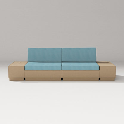 PW Designer Series Elevate 4-Piece Loveseat Sectional in Vintage Sahara / Lattice Sky Blue