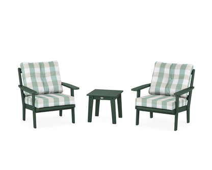 POLYWOOD® Oxford 3-Piece Deep Seating Set in Green / Buffalo Plaid Glacier Spa