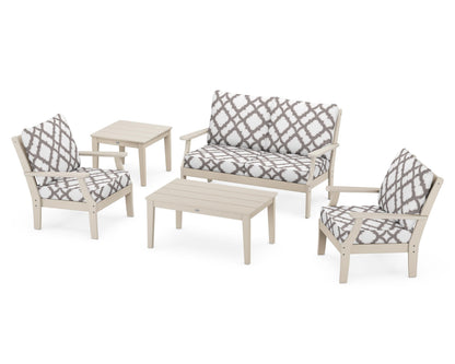 POLYWOOD® Braxton 5-Piece Deep Seating Set in Sand / Trellis Grey Mist