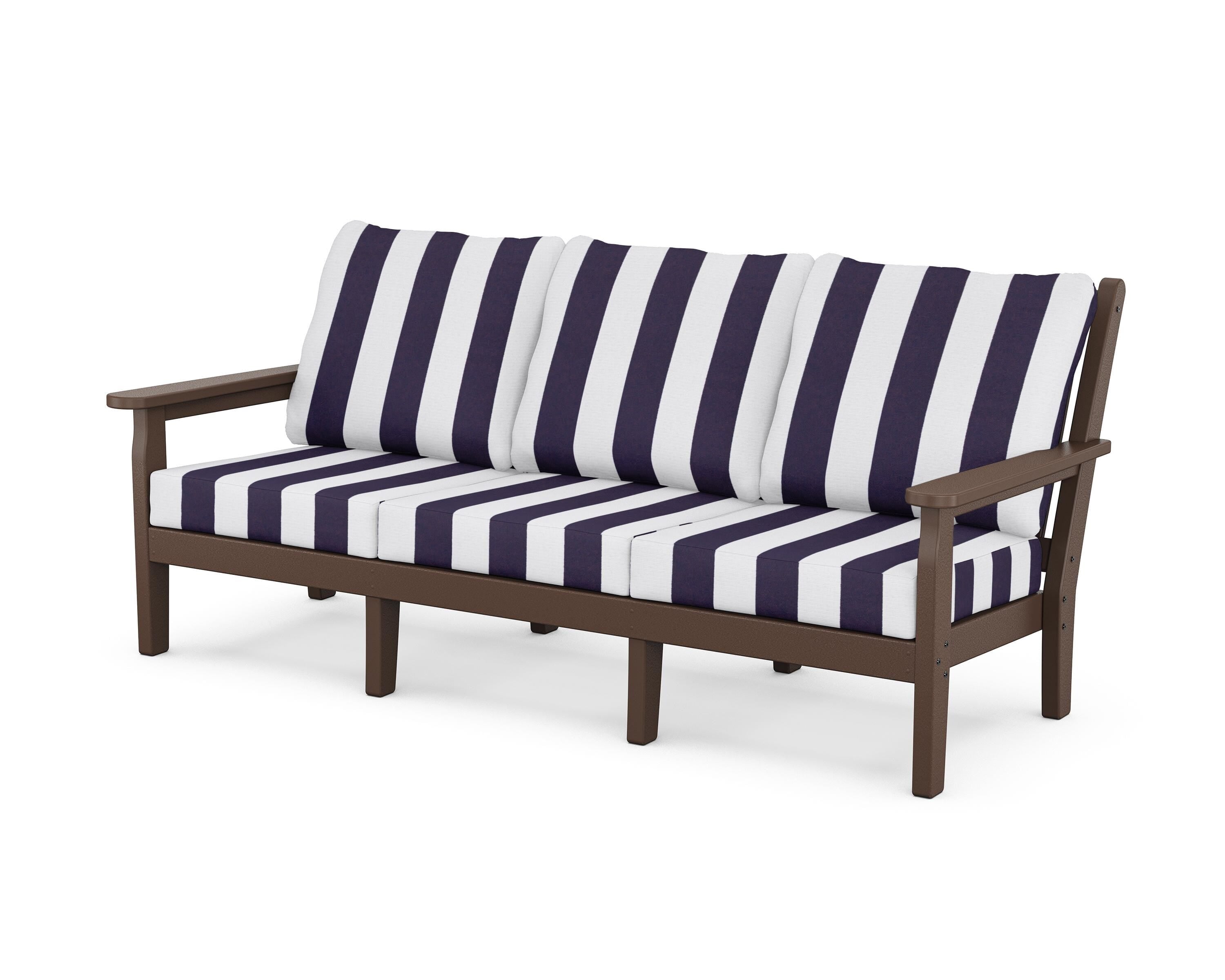POLYWOOD® Chippendale Deep Seating Sofa in Mahogany / Cabana Stripe Navy