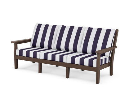 POLYWOOD® Chippendale Deep Seating Sofa in Mahogany / Cabana Stripe Navy