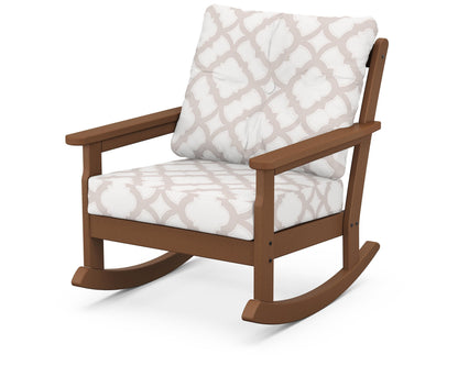 POLYWOOD® Vineyard Deep Seating Rocking Chair in Teak / Trellis Dune Burlap