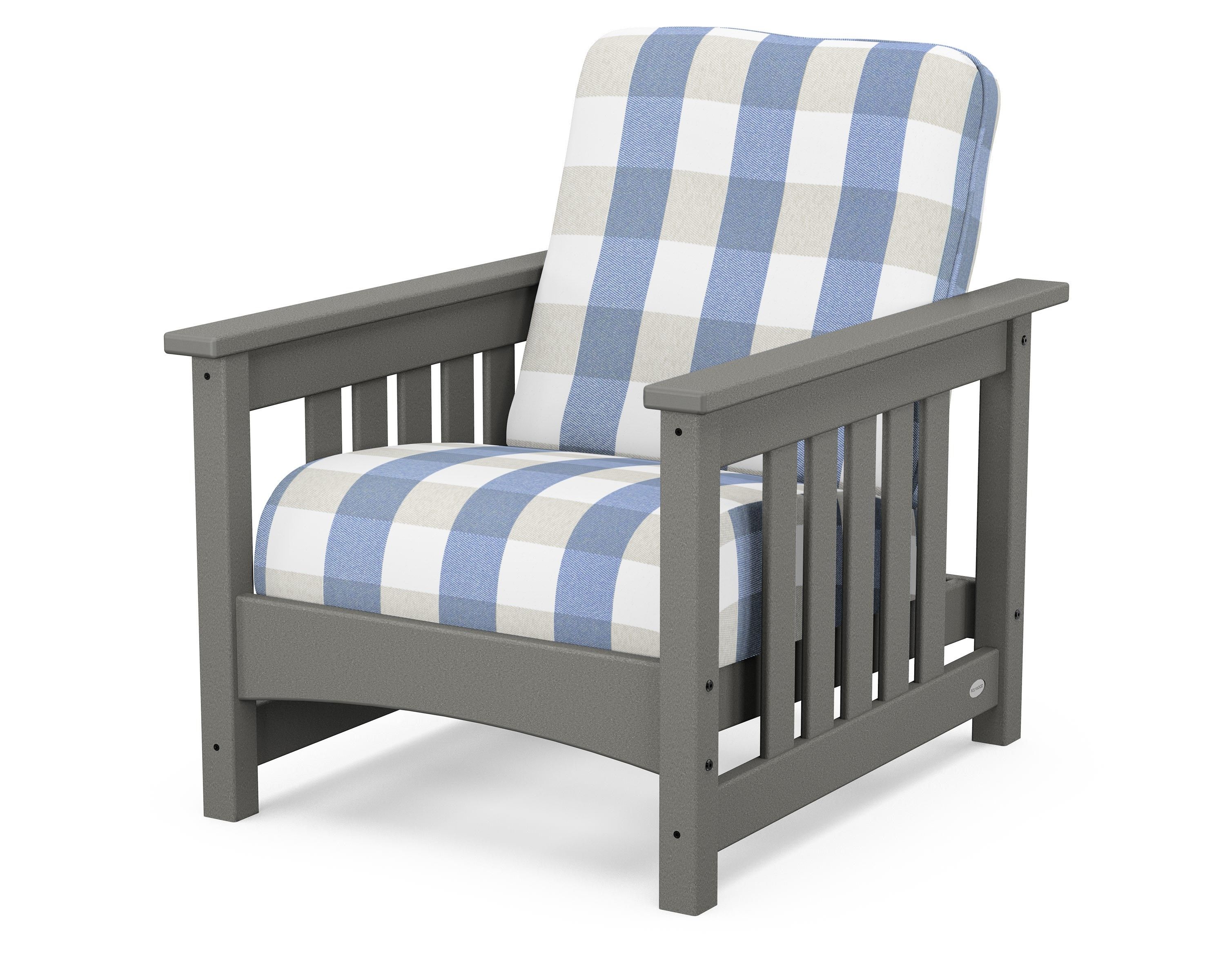 POLYWOOD® Club Mission Chair in Slate Grey / Buffalo Plaid Sky Blue