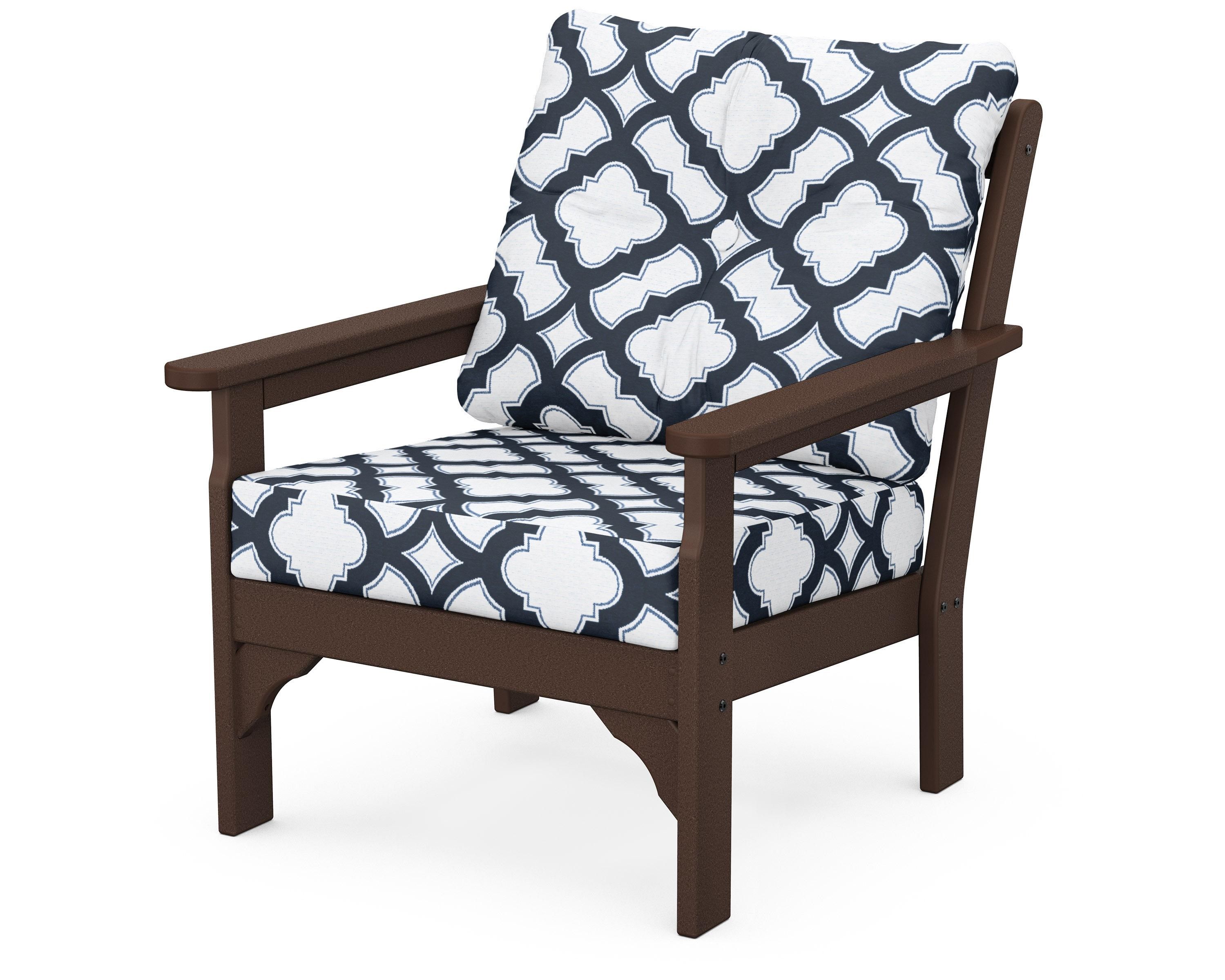 POLYWOOD® Vineyard Deep Seating Chair in Mahogany / Trellis Marine Indigo