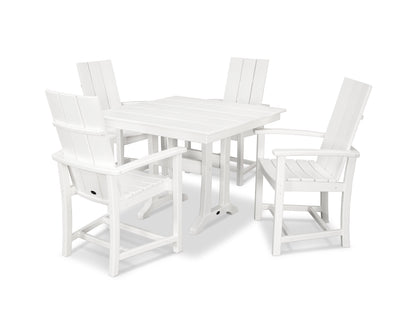 POLYWOOD® Modern Adirondack 5-Piece Farmhouse Trestle Dining Set in White