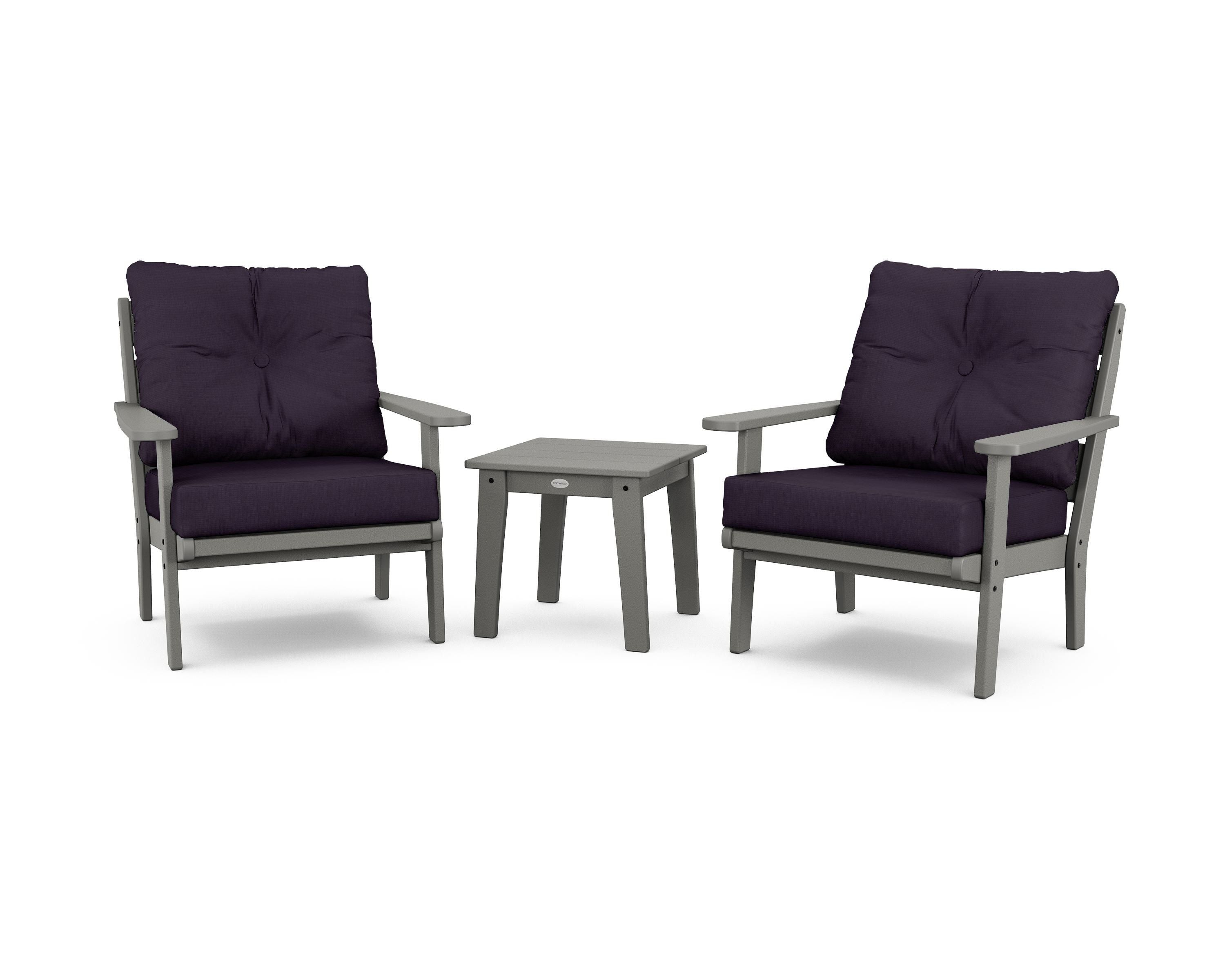POLYWOOD® Lakeside 3-Piece Deep Seating Chair Set in Slate Grey / Navy Linen