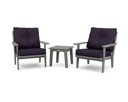 POLYWOOD® Lakeside 3-Piece Deep Seating Chair Set in Slate Grey / Navy Linen