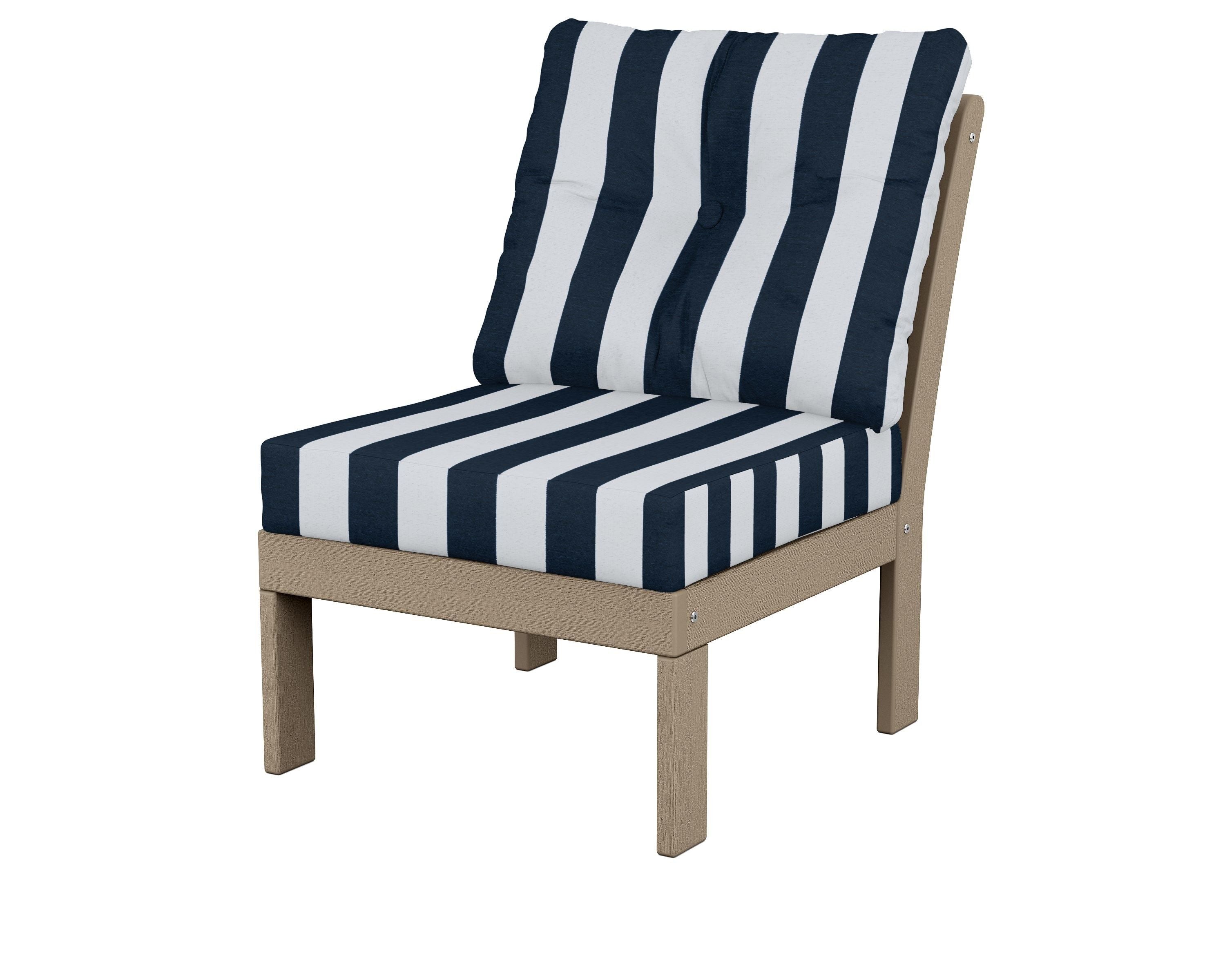 POLYWOOD® Vineyard Modular Armless Chair in Vintage Sahara / Cabana Stripe Marine Indigo