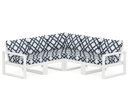 POLYWOOD® EDGE 5-Piece Modular Deep Seating Set in White / Trellis Marine Indigo