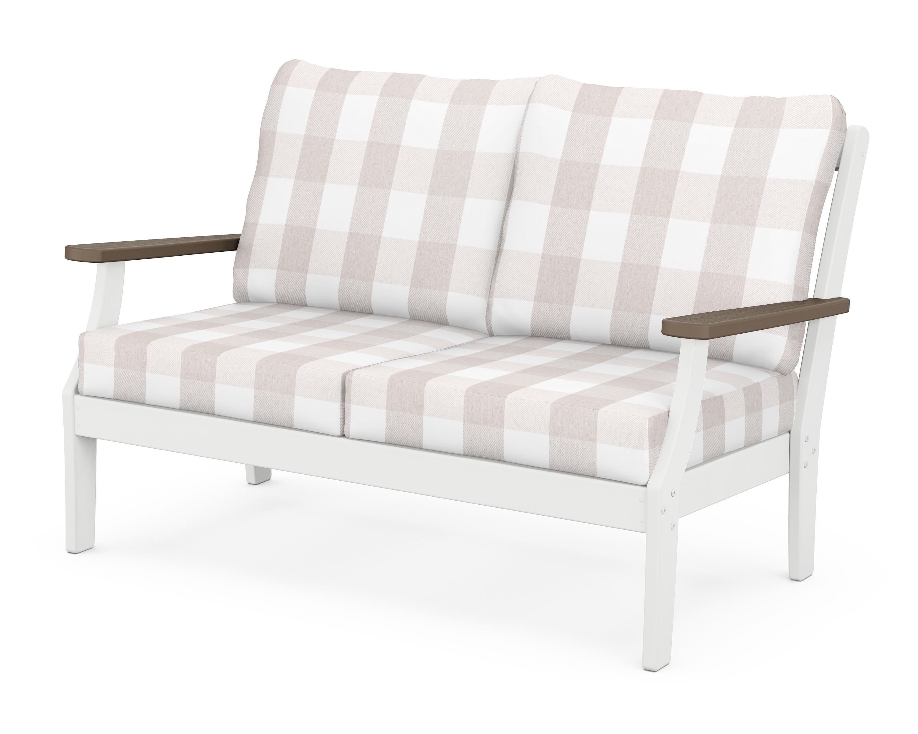 POLYWOOD® Braxton Deep Seating Loveseat in White / Kona / Buffalo Plaid Dune Burlap