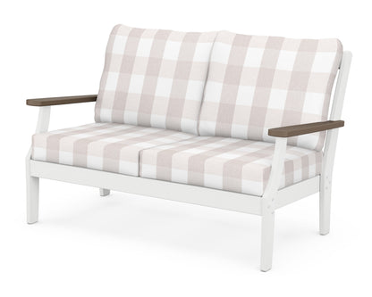 POLYWOOD® Braxton Deep Seating Loveseat in White / Kona / Buffalo Plaid Dune Burlap
