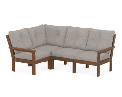 POLYWOOD® Vineyard 4-Piece Sectional in Teak / Weathered Tweed