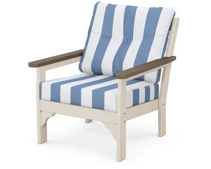POLYWOOD® Vineyard Deep Seating Chair in Sand / Kona / Cabana Stripe Sky Blue