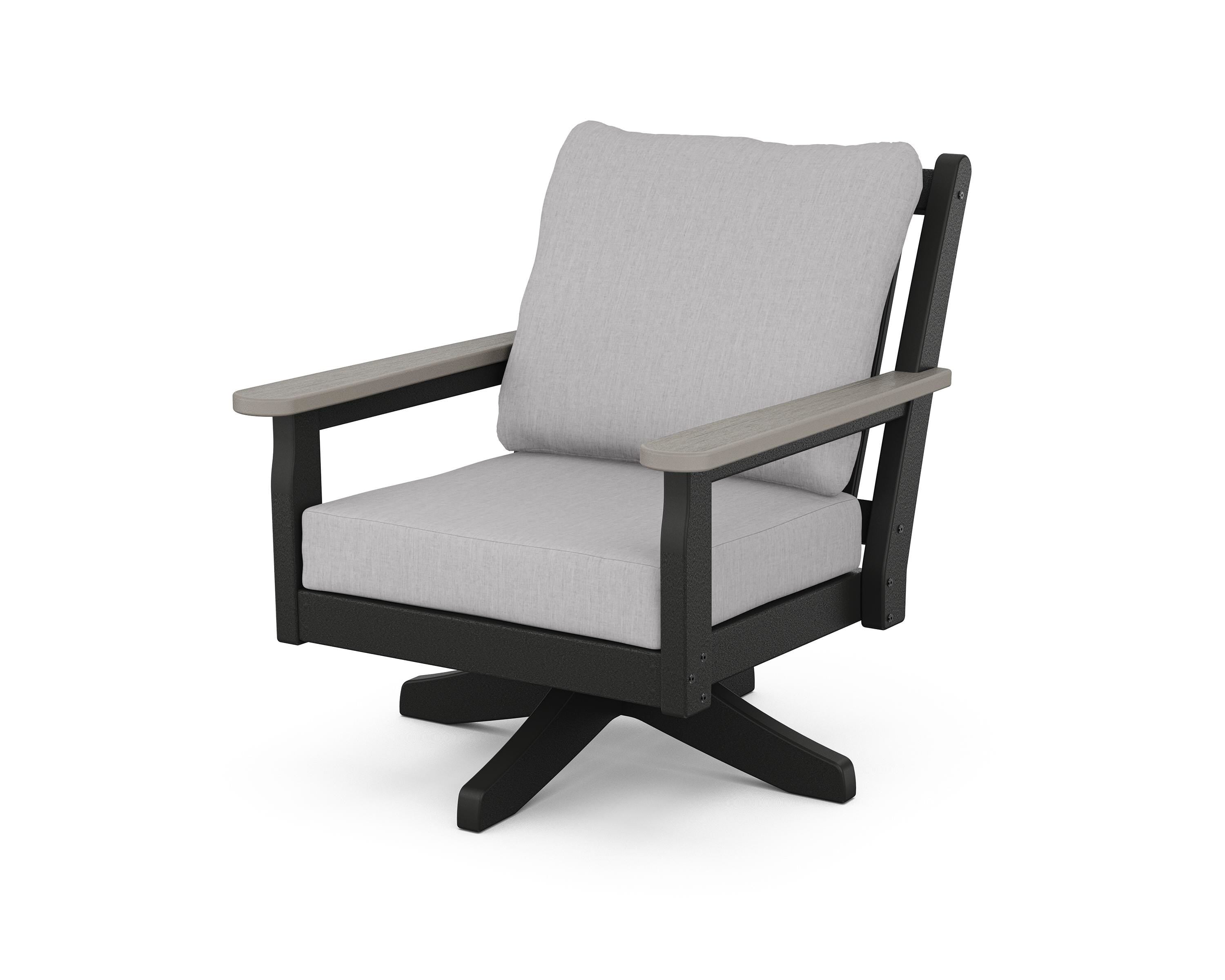 POLYWOOD® Chippendale Deep Seating Swivel Chair in Black / Driftwood / Granite