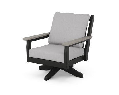 POLYWOOD® Chippendale Deep Seating Swivel Chair in Black / Driftwood / Granite