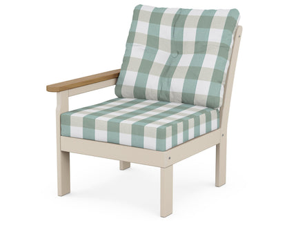 POLYWOOD® Vineyard Modular Left Arm Chair in Sand / Natural / Buffalo Plaid Glacier Spa