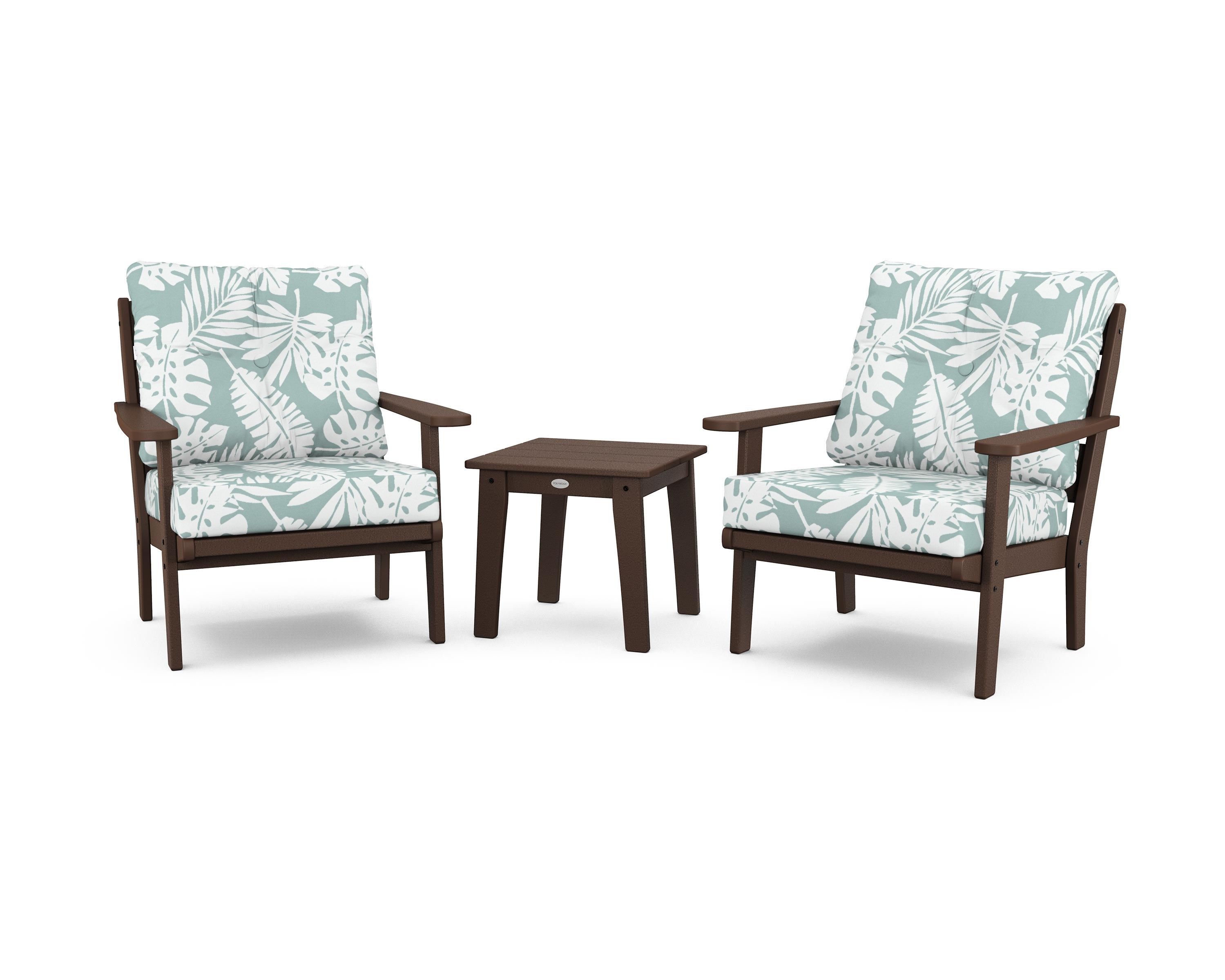 POLYWOOD® Lakeside 3-Piece Deep Seating Chair Set in Mahogany / Leaf Glacier Spa