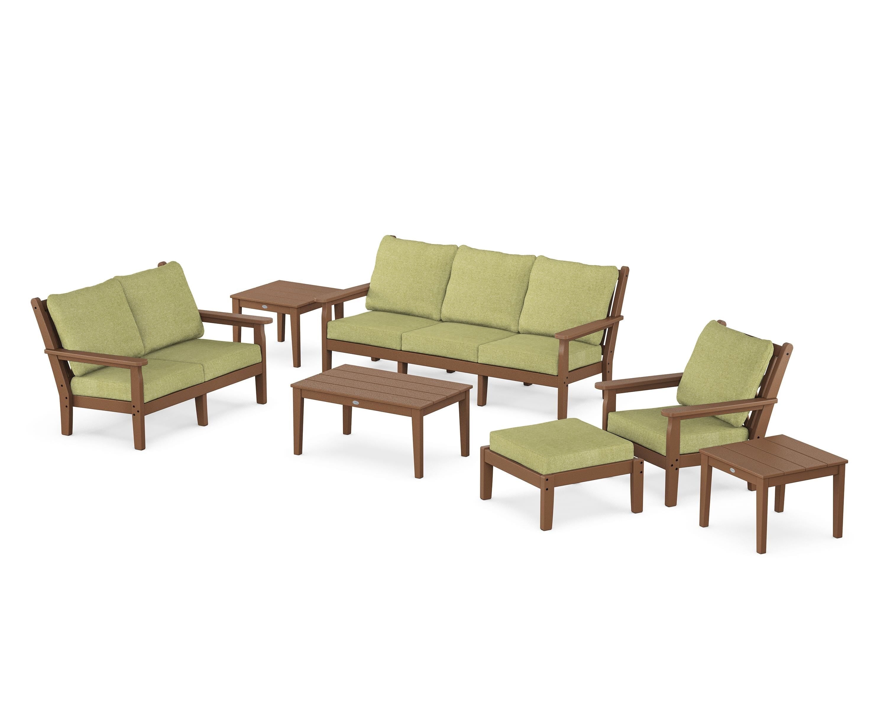 POLYWOOD® Chippendale 7-Piece Deep Seating Set in Teak / Chartreuse Boucle