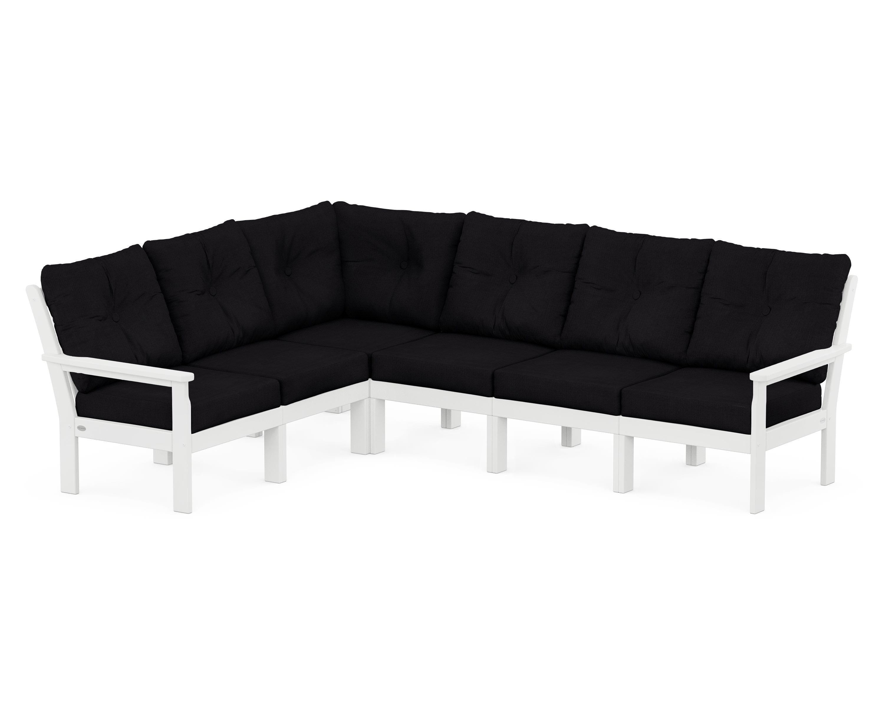 POLYWOOD® Vineyard 6-Piece Sectional in White / Midnight Linen