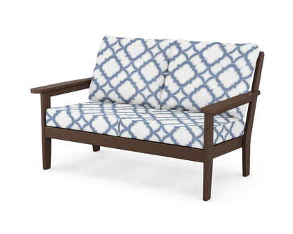 Country Living Cottage Deep Seating Loveseat in Mahogany / Trellis Sky Blue