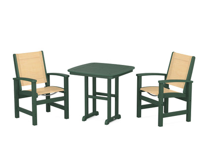 POLYWOOD® Coastal 3-Piece Dining Set in Green / Dupioni Apricot Sling