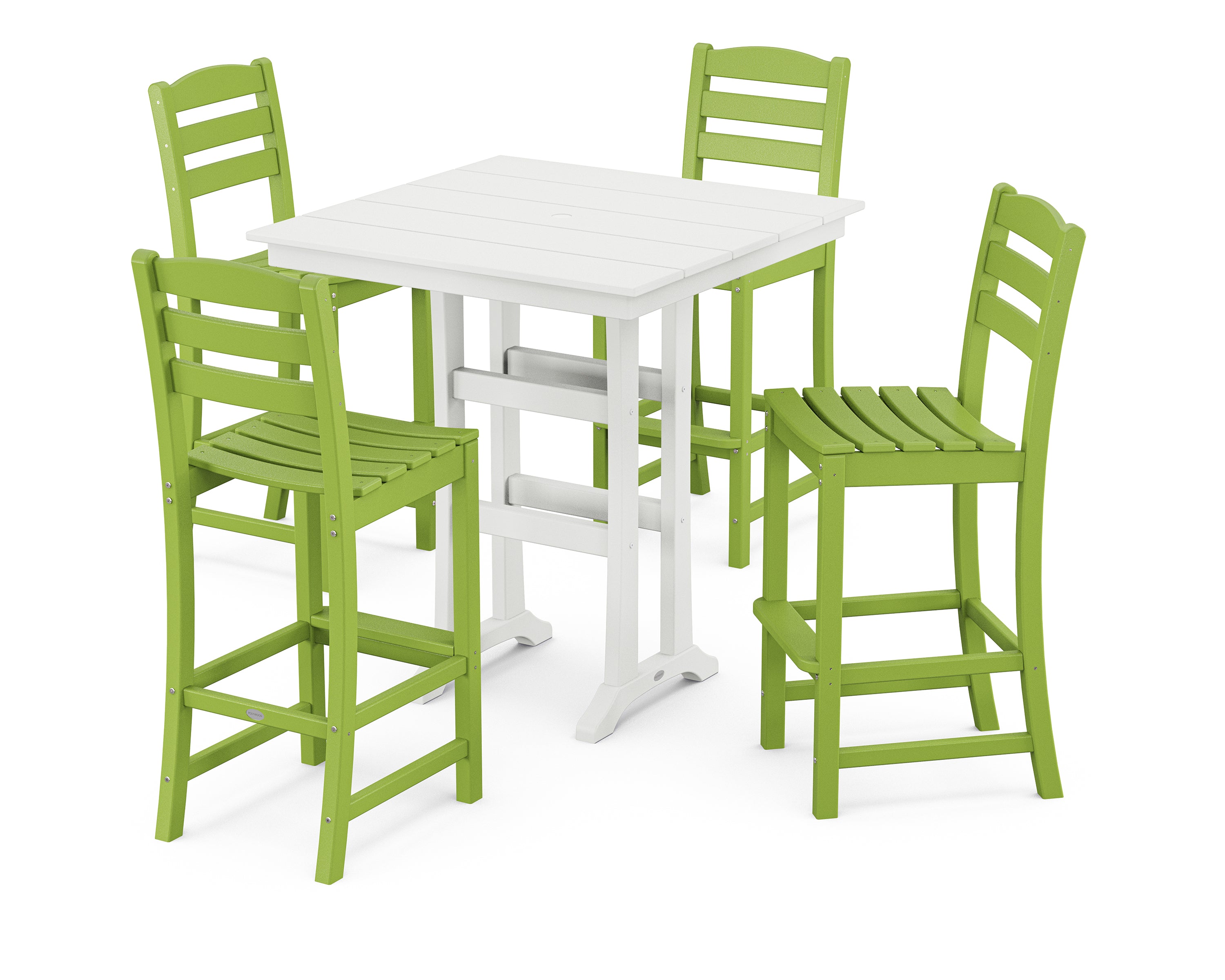 POLYWOOD® La Casa Café 5-Piece Farmhouse Trestle Bar Set in Lime / White