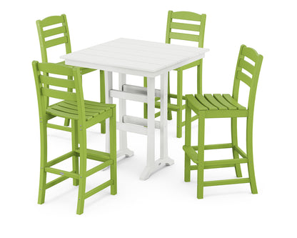 POLYWOOD® La Casa Café 5-Piece Farmhouse Trestle Bar Set in Lime / White