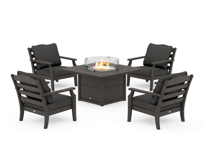 Draper James™ by  POLYWOOD® Savannah 5-Piece Deep Seating Set with Fire Pit Table in Vintage Coffee / Spectrum Carbon