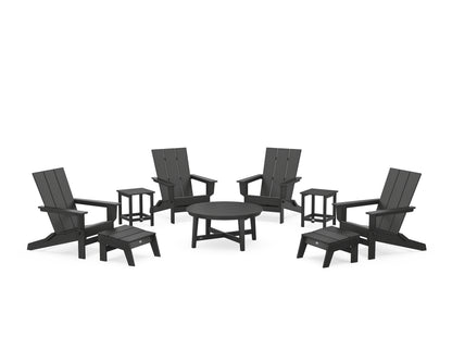 POLYWOOD® Modern Studio Folding Adirondack 9-Piece Conversation Set in Black