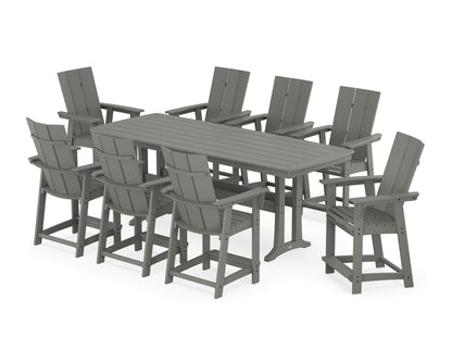POLYWOOD® Modern Curveback Adirondack 9-Piece Counter Set with Trestle Legs in Slate Grey