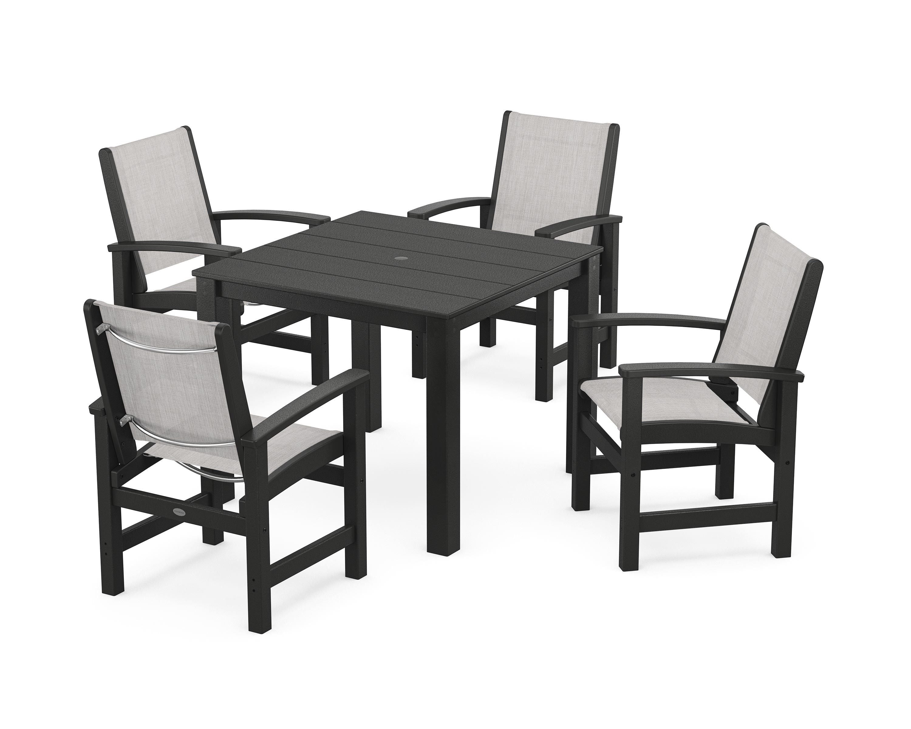 POLYWOOD® Coastal 5-Piece Parsons Dining Set in Black / Parchment Sling