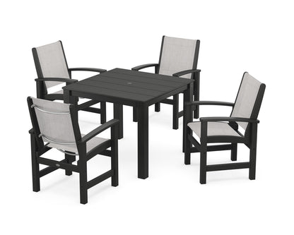 POLYWOOD® Coastal 5-Piece Parsons Dining Set in Black / Parchment Sling
