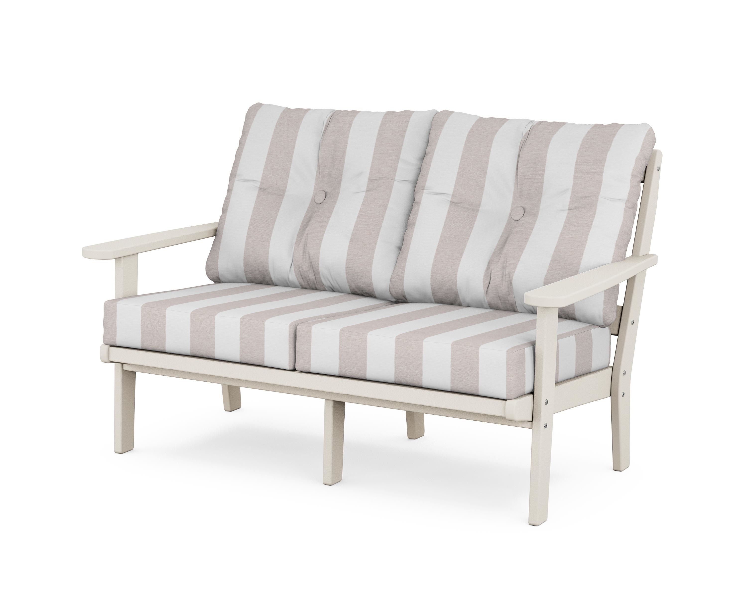 POLYWOOD® Mission Deep Seating Loveseat in Sand / Cabana Stripe Dune Burlap