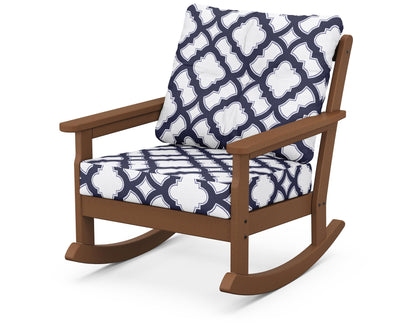 POLYWOOD® Vineyard Deep Seating Rocking Chair in Teak / Trellis Navy