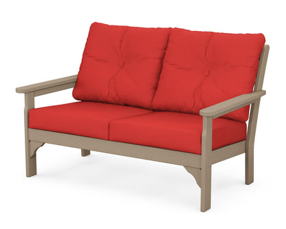 POLYWOOD® Vineyard Deep Seating Loveseat in Vintage Sahara / Crimson Linen