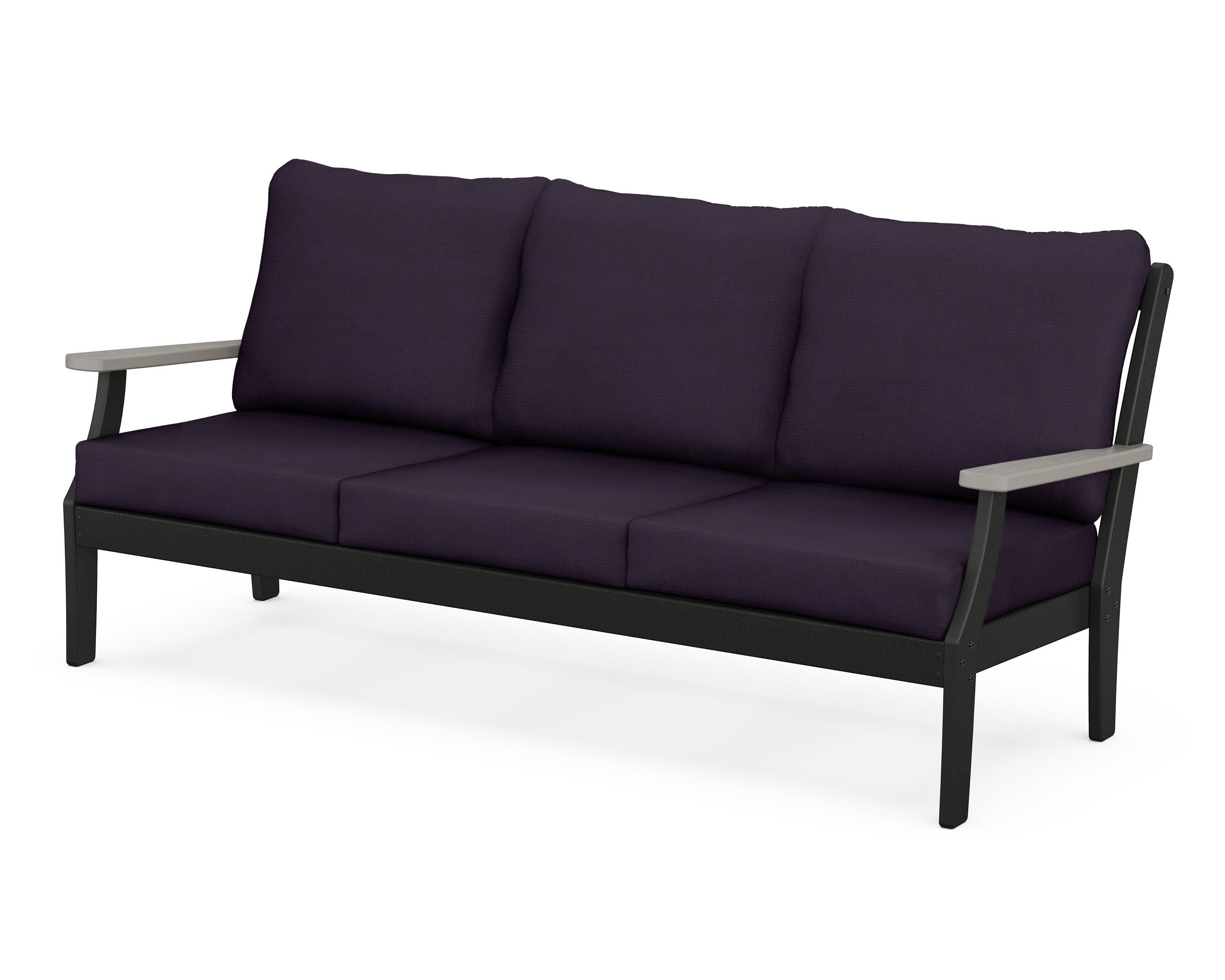 POLYWOOD® Braxton Deep Seating Sofa in Black / Driftwood / Navy Linen