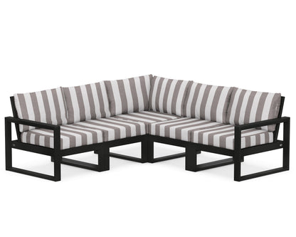 POLYWOOD® EDGE 5-Piece Modular Deep Seating Set in Black / Cabana Stripe Grey Mist
