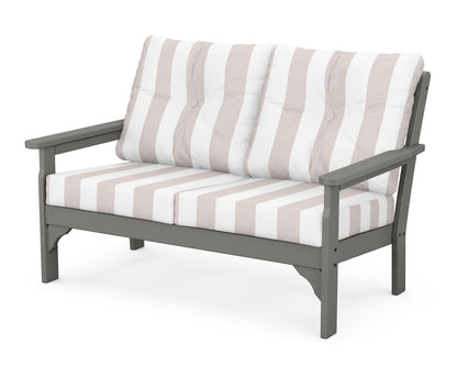 POLYWOOD® Vineyard Deep Seating Loveseat in Slate Grey / Cabana Stripe Dune Burlap