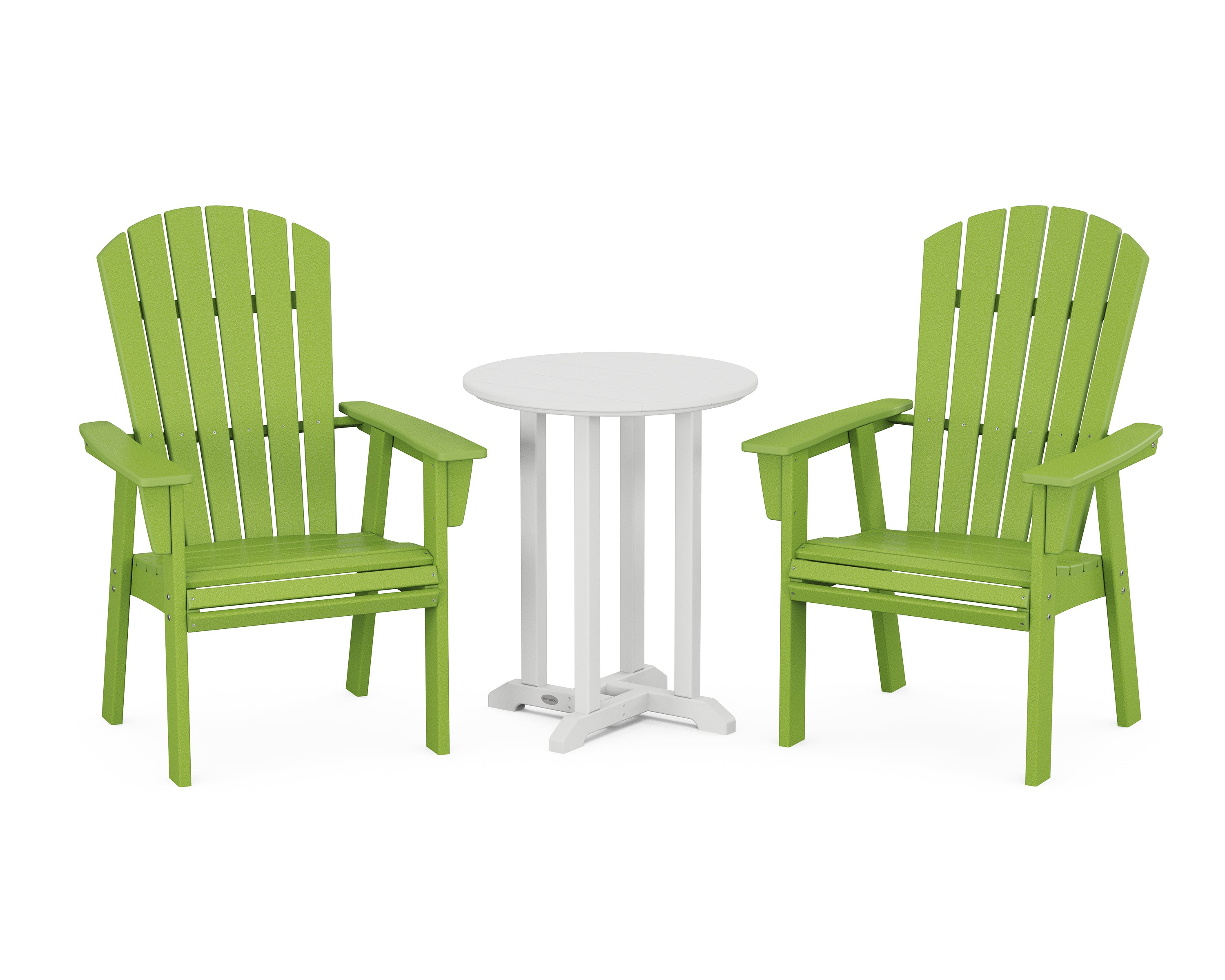 POLYWOOD® Nautical Adirondack 3-Piece Round Bistro Dining Set in Lime / White