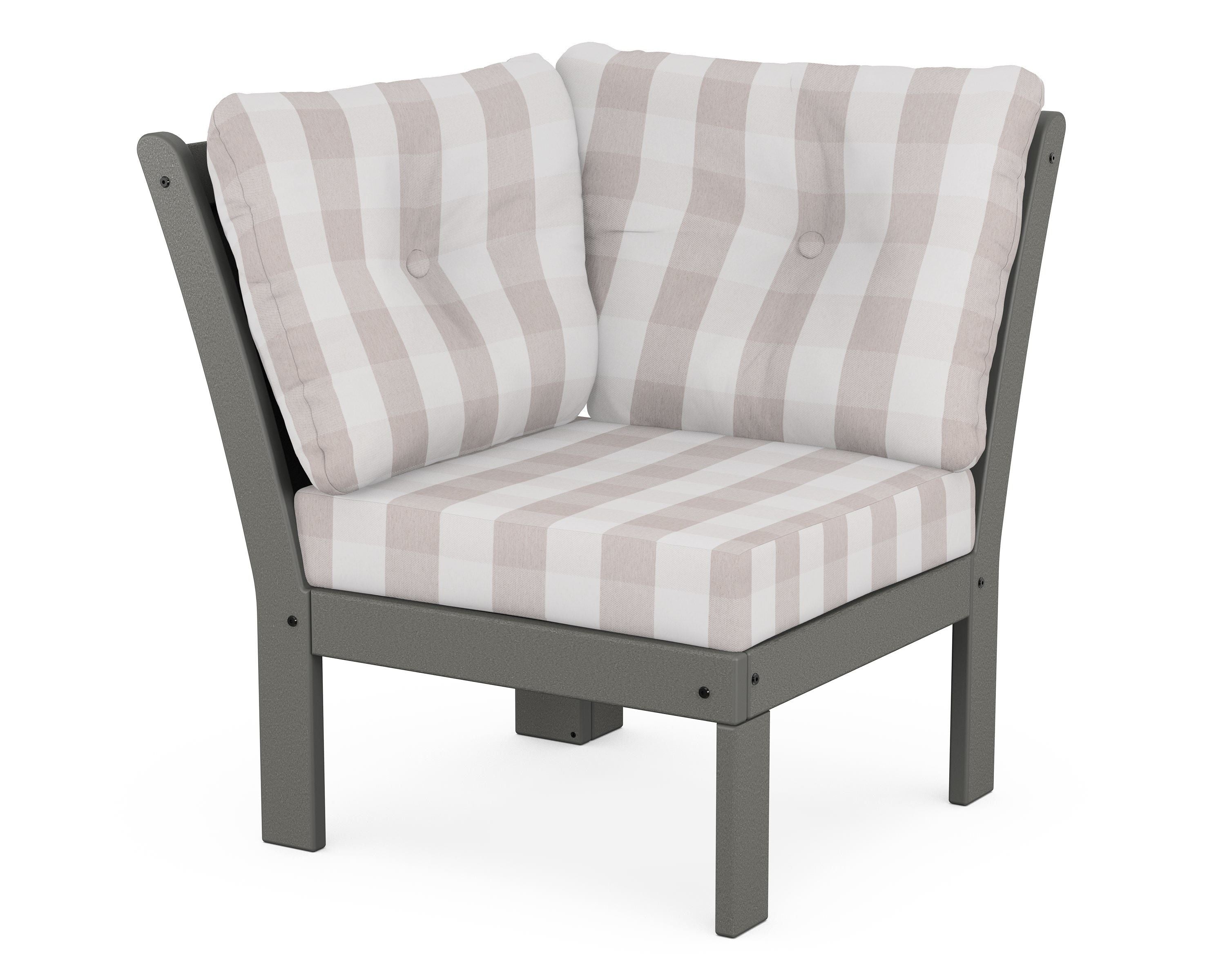 POLYWOOD® Vineyard Modular Corner Chair in Slate Grey / Buffalo Plaid Dune Burlap