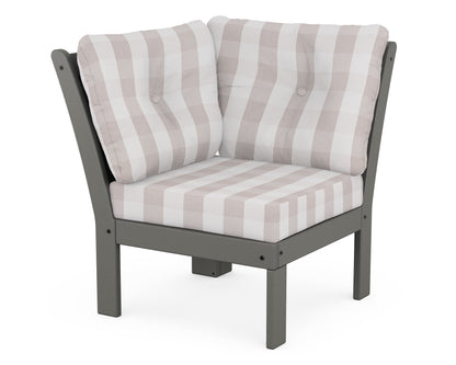 POLYWOOD® Vineyard Modular Corner Chair in Slate Grey / Buffalo Plaid Dune Burlap