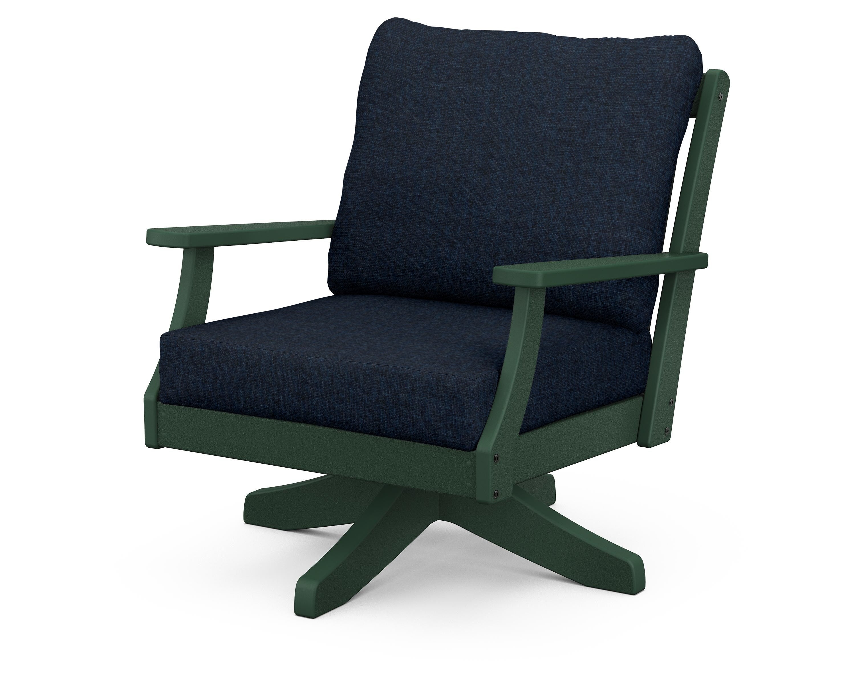 POLYWOOD® Braxton Deep Seating Swivel Chair in Green / Marine Indigo