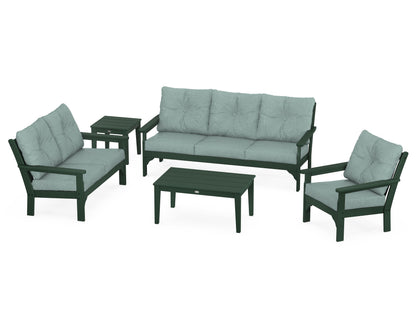 POLYWOOD® Vineyard 5 Piece Deep Seating Set in Green / Glacier Spa