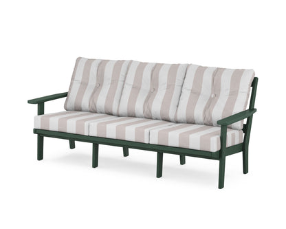 POLYWOOD® Prairie Deep Seating Sofa in Green / Cabana Stripe Dune Burlap