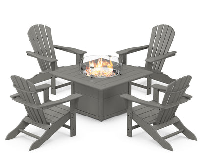 POLYWOOD® Palm Coast 5-Piece Adirondack Chair Conversation Set with Fire Pit Table in Slate Grey